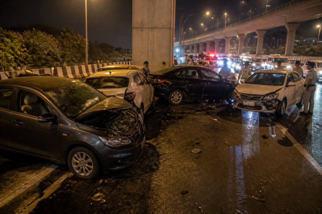 Traffic congestion after a PVNR Expressway accident in Hyderabad