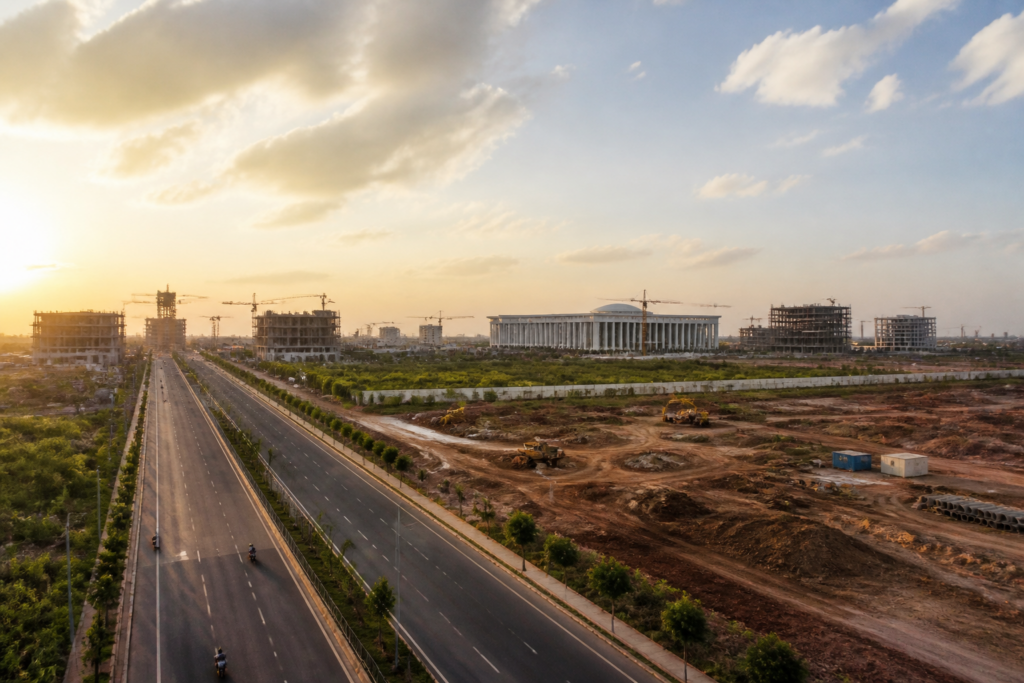 Amaravati investment region with developing infrastructure and roads in Andhra Pradesh