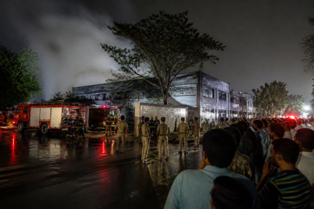 Fire engines responding to the Narendrapur warehouse fire in South 24 Parganas