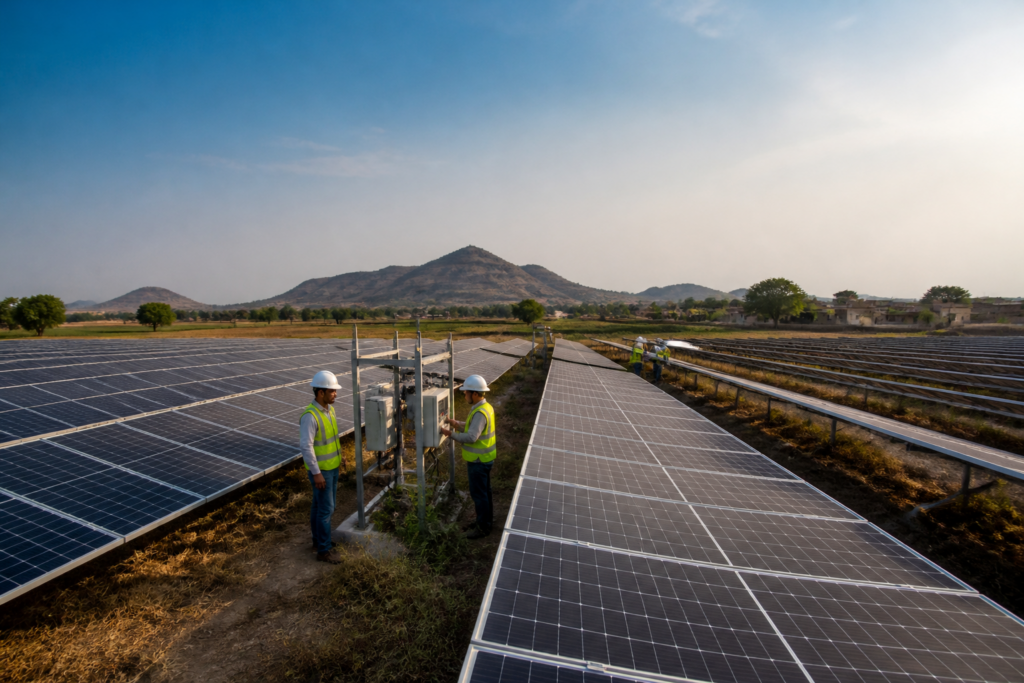 72 MW solar projects Maharashtra across a ground-mounted solar site