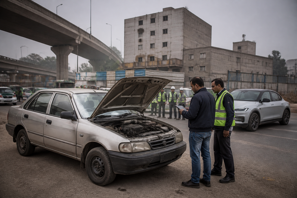 Delhi old vehicle scrappage drive targeting ageing petrol and diesel vehicles on a city street