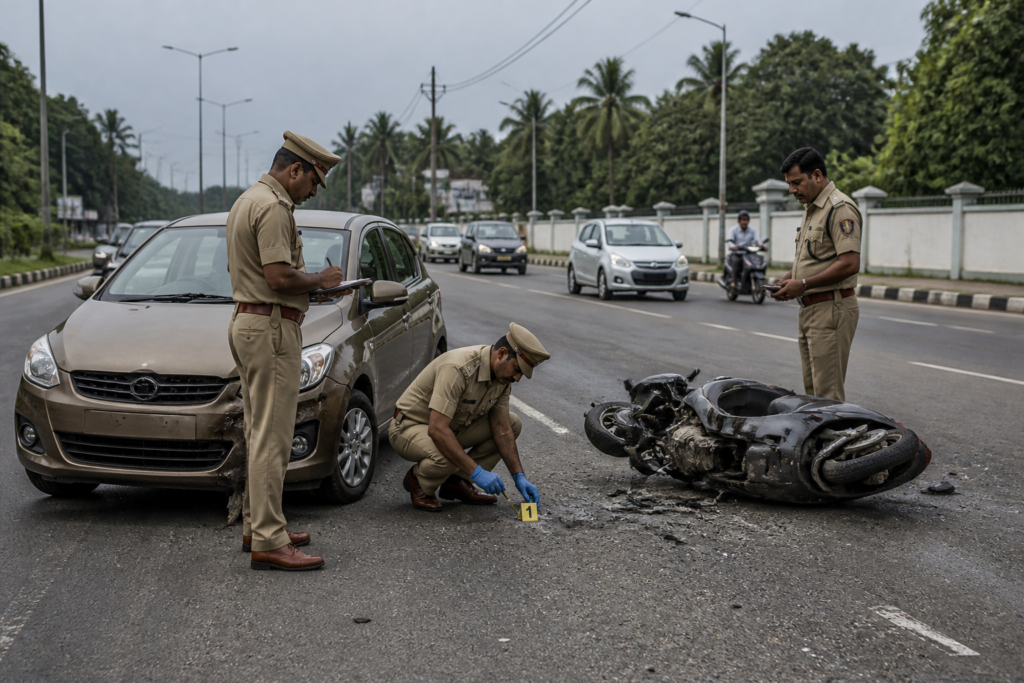Nedumbassery crash investigation near Kochi airport with police examining a road collision site