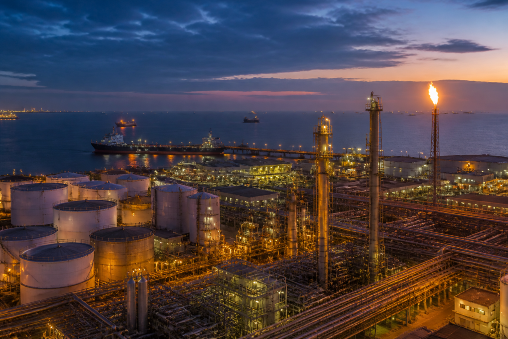 India oil supply supported by crude tankers and a large petroleum refinery