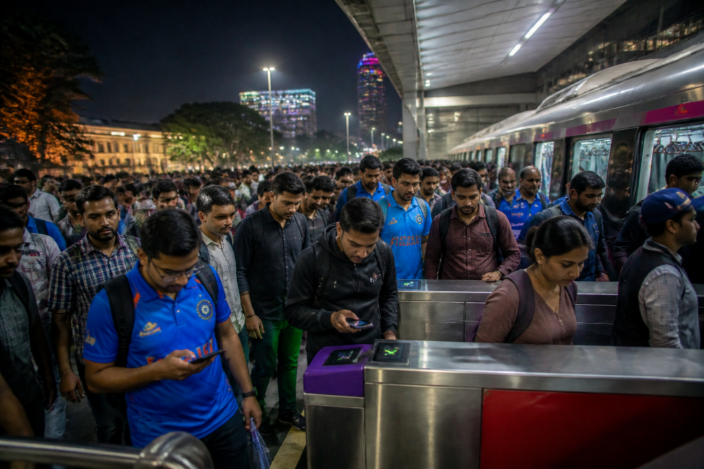 Bengaluru Metro train serving late-night T20 match spectators