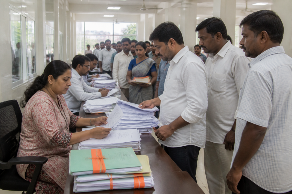 GVMC mayor nominations process underway at the Visakhapatnam municipal election office