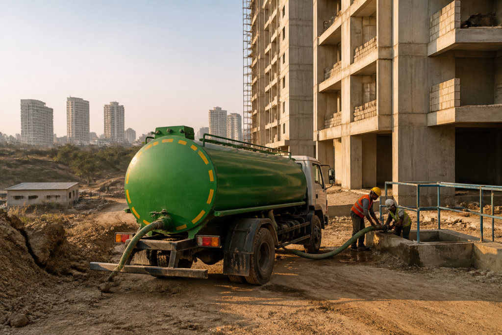 Dial-a-Green Tanker supplying treated water for construction in Hyderabad