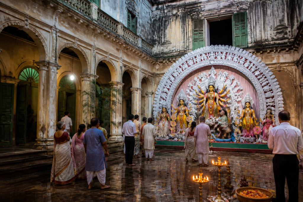 Chinsurah Durga Puja courtyard in a historic Bengali family house
