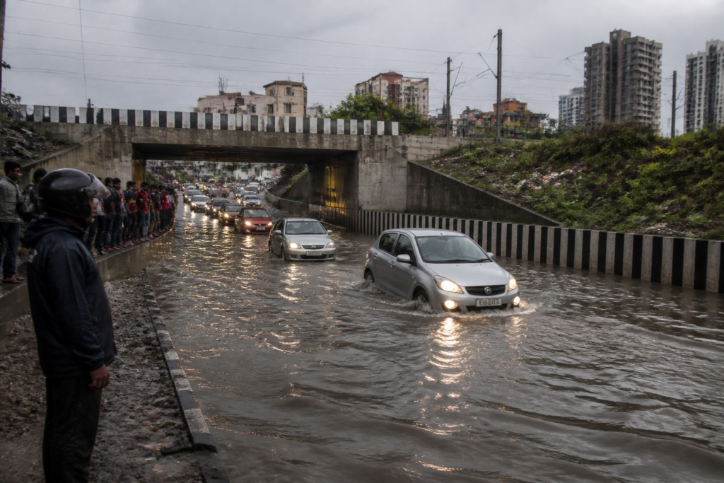 Panathur waterlogging floods Bengaluru’s railway underbridge during monsoon rain