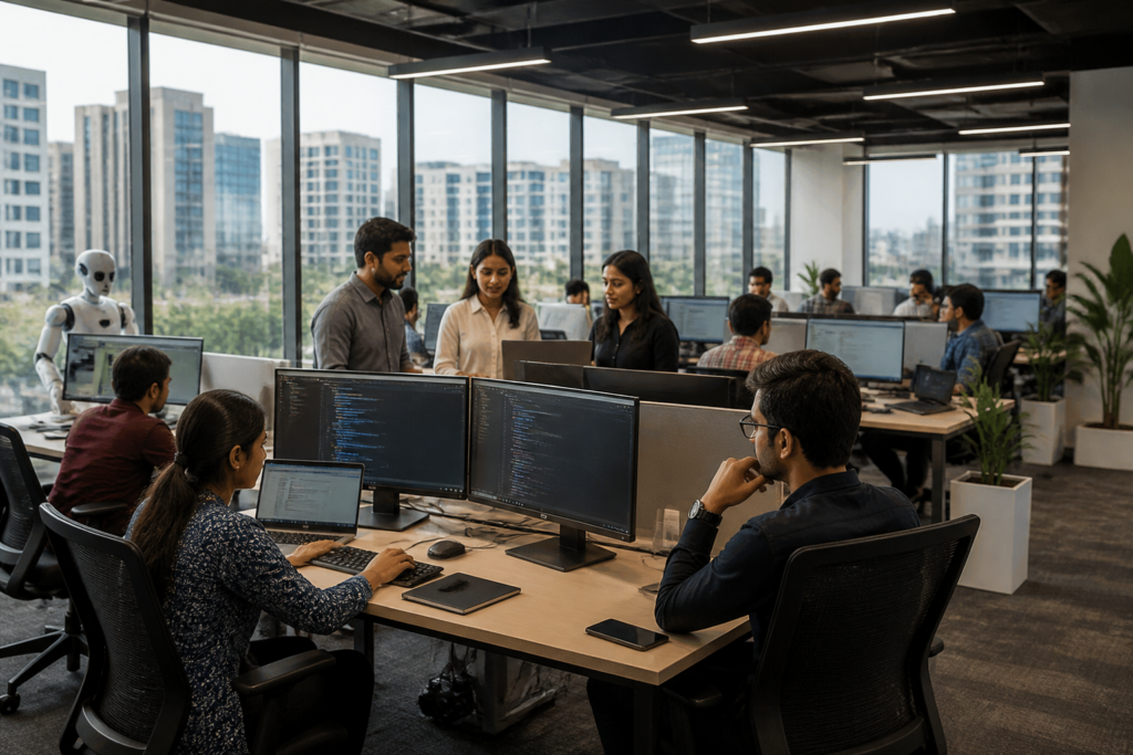 InvoiceCloud Hyderabad investment represented by a modern technology office and engineering workspace in Hyderabad