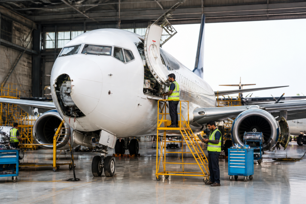 GMR Aero Technic aircraft maintenance facility in Hyderabad supporting commercial fleet upgrades