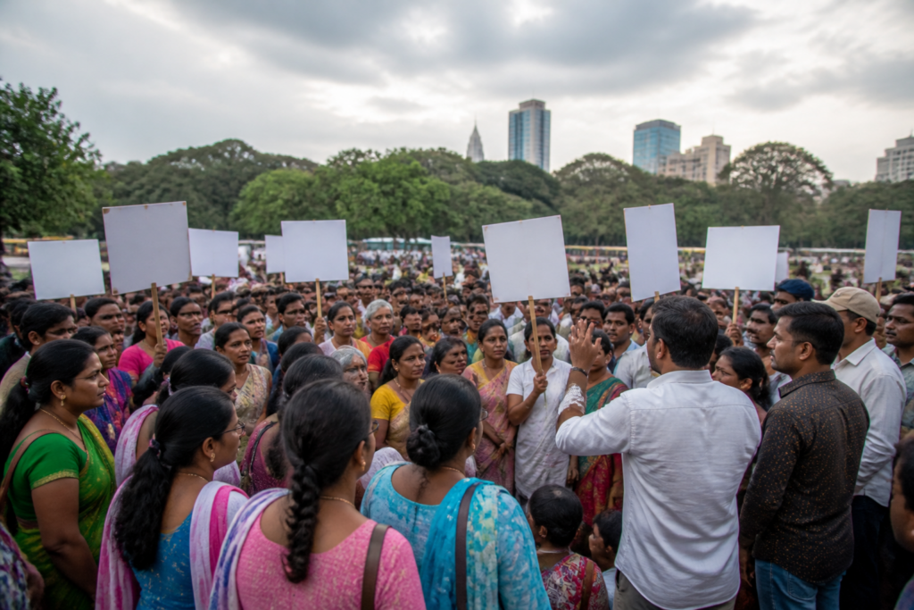 MGNREGA outsourced employees protesting for job security at Bengaluru’s Freedom Park