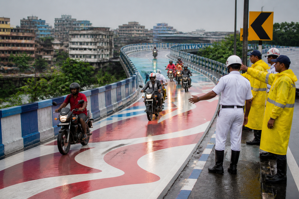 Kolkata flyover safety measures on the rainbow-painted Chingrighata flyover