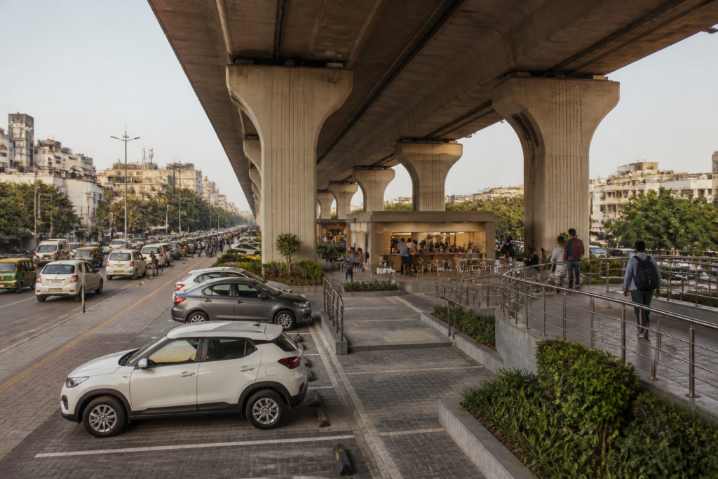 ITO flyover redevelopment plan showing organised public space beneath Delhi’s elevated road