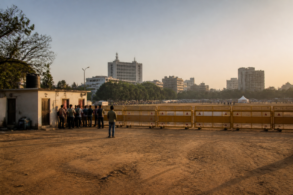 Delhi protest grounds with an urban public venue and civic booking infrastructure