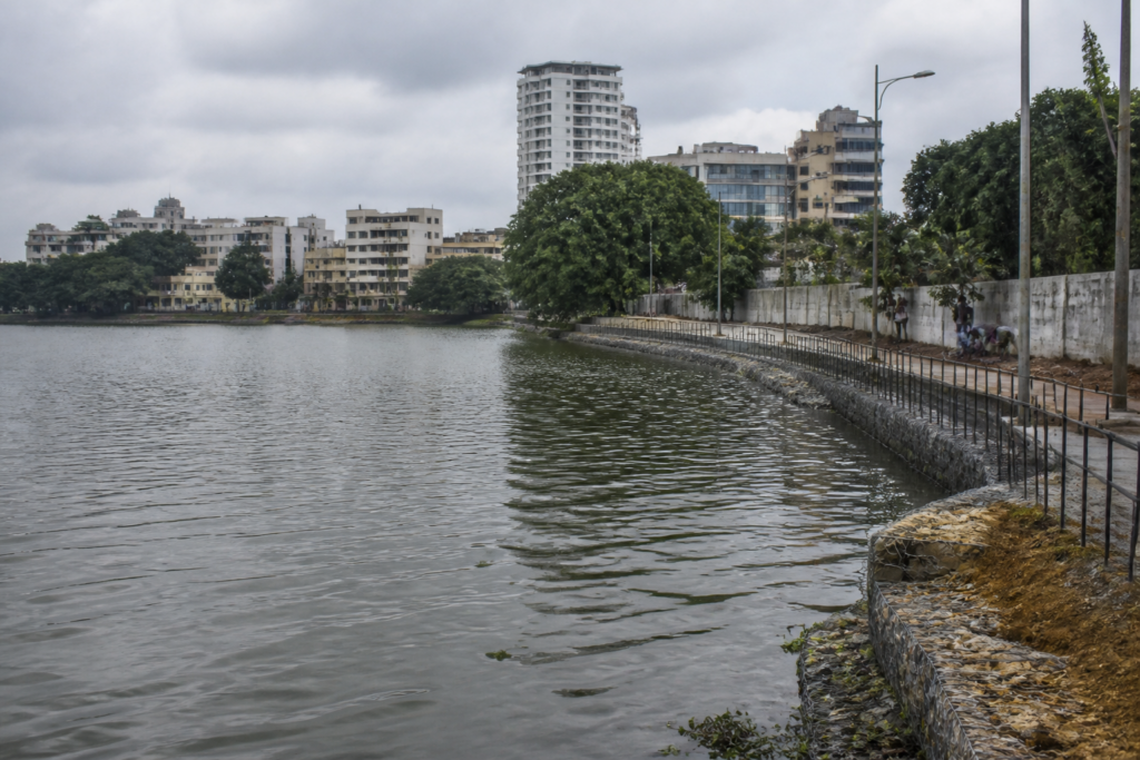 Ulsoor Lake project area in Bengaluru with lake-edge structures and urban development