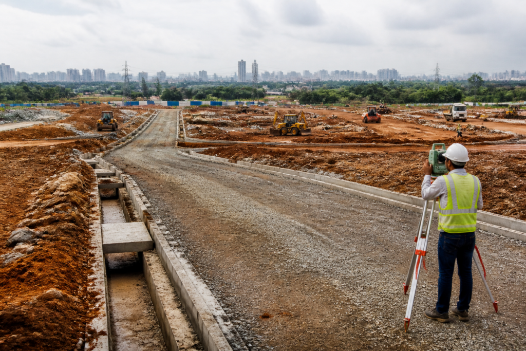 Bengaluru Queen City project site showing land preparation and planned urban infrastructure works