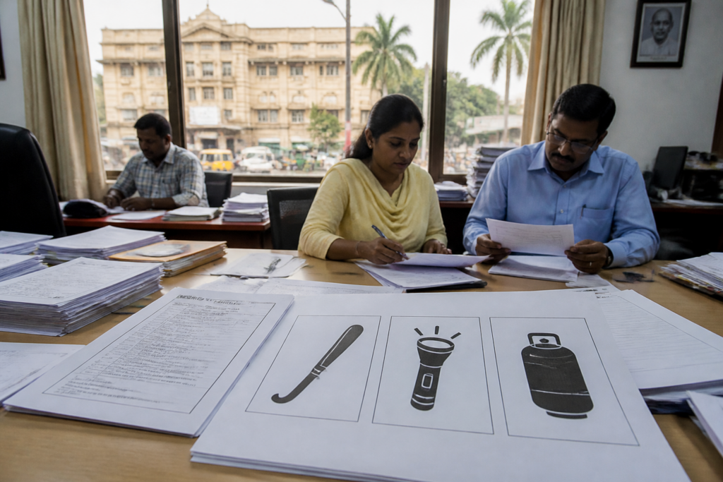 AP local body elections notice and ballot symbols representing three registered parties in Andhra Pradesh