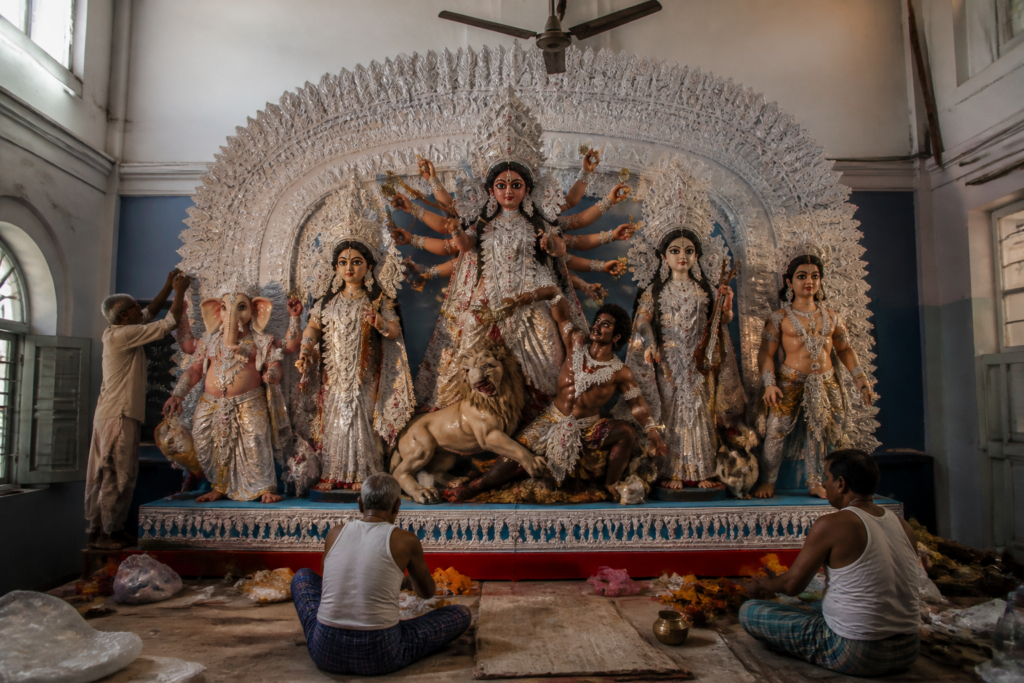 Kashmere Gate Durga Puja idol inside Delhi’s Bengali Senior Secondary School