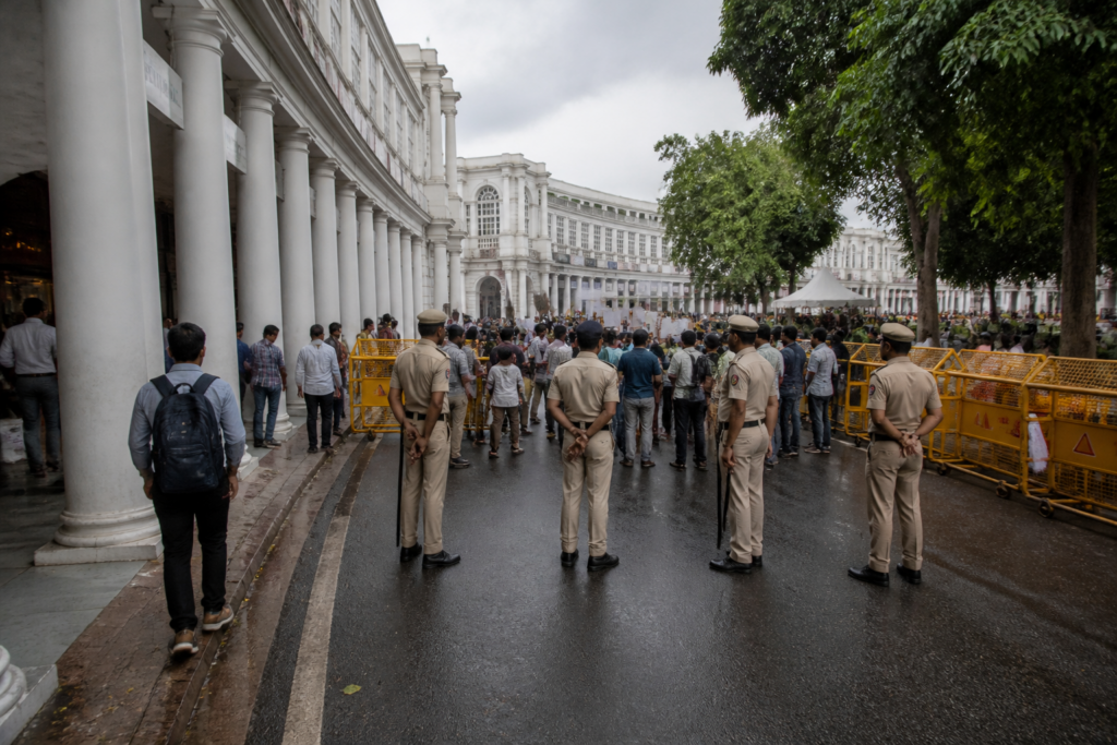Delhi Police presence near Connaught Place during reported protest detentions