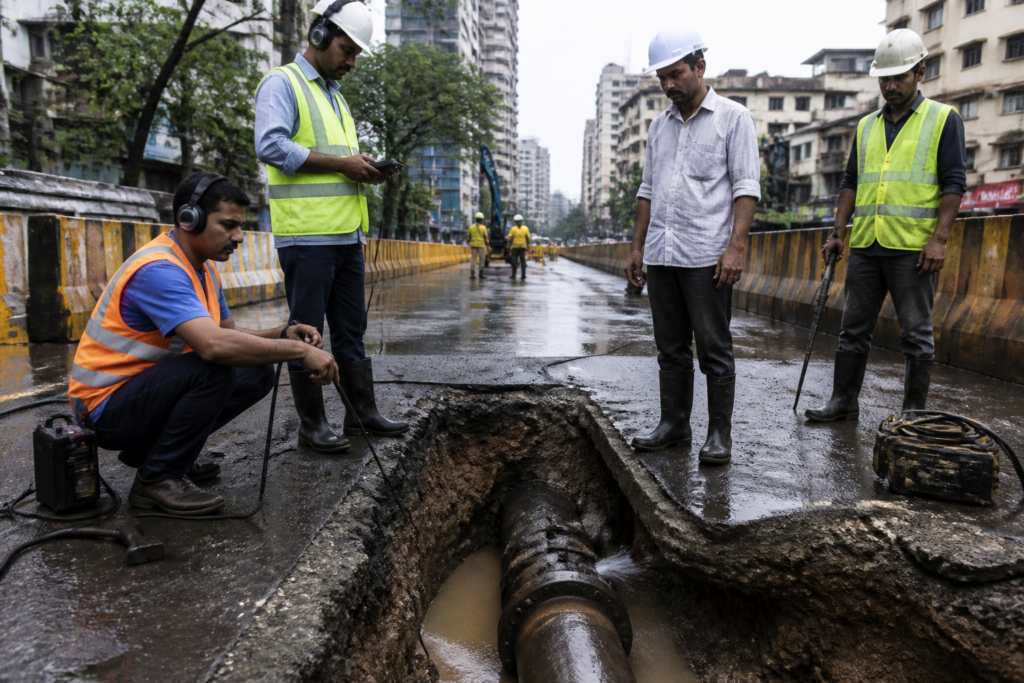 Mumbai water pipeline repair highlighting the city’s water loss challenge