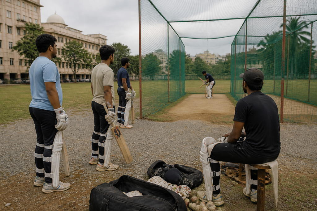 Karnataka transmen cricket team practising on a Bengaluru cricket ground