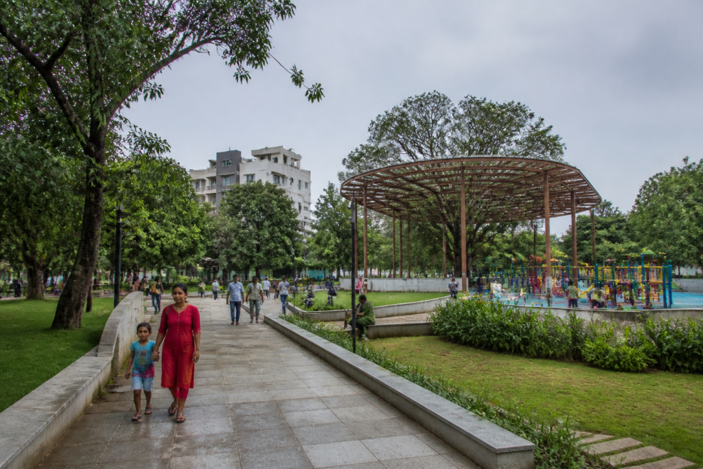 Redeveloped Nageswara Rao Park in Mylapore with walking paths, greenery and new public facilities