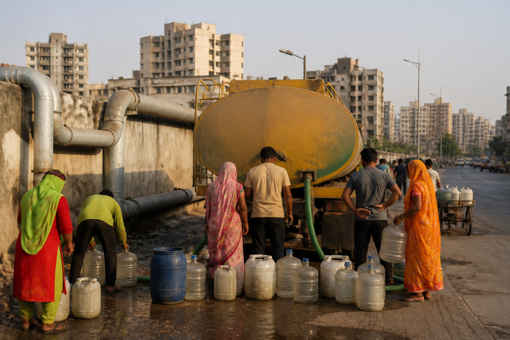 Ahmedabad water supply network and tanker response amid reported water pressure concerns