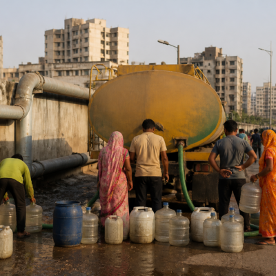 Ahmedabad water supply network and tanker response amid reported water pressure concerns