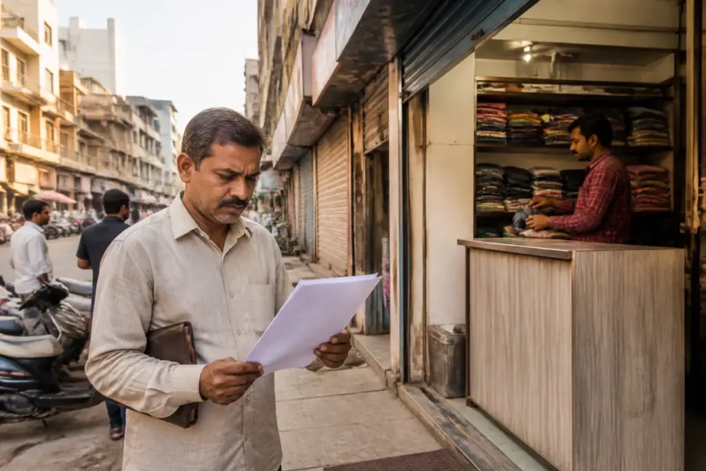 Commercial property retirement plan illustrated by a rented shop in an Indian market