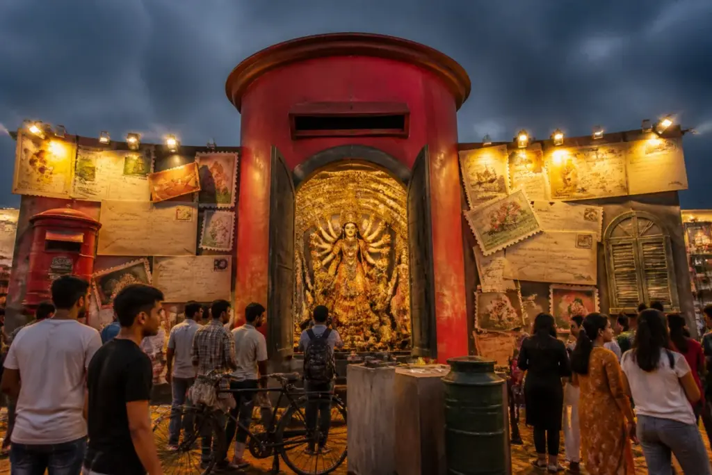 Alipurduar Durga Puja pandal themed around Bengal’s traditional postal system