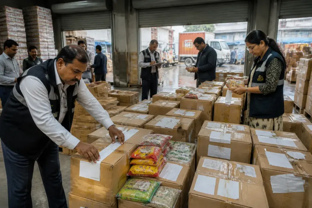 Maharashtra FDA expired food seizure during an inspection of packaged food stock