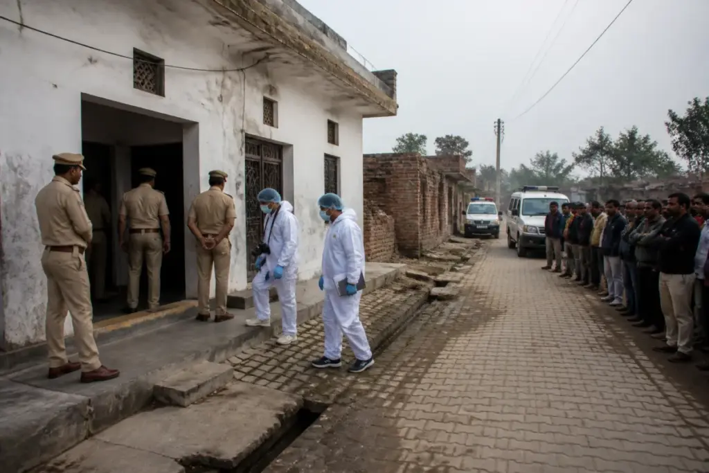 Greater Noida family deaths investigation outside a village home in Nagla Padam