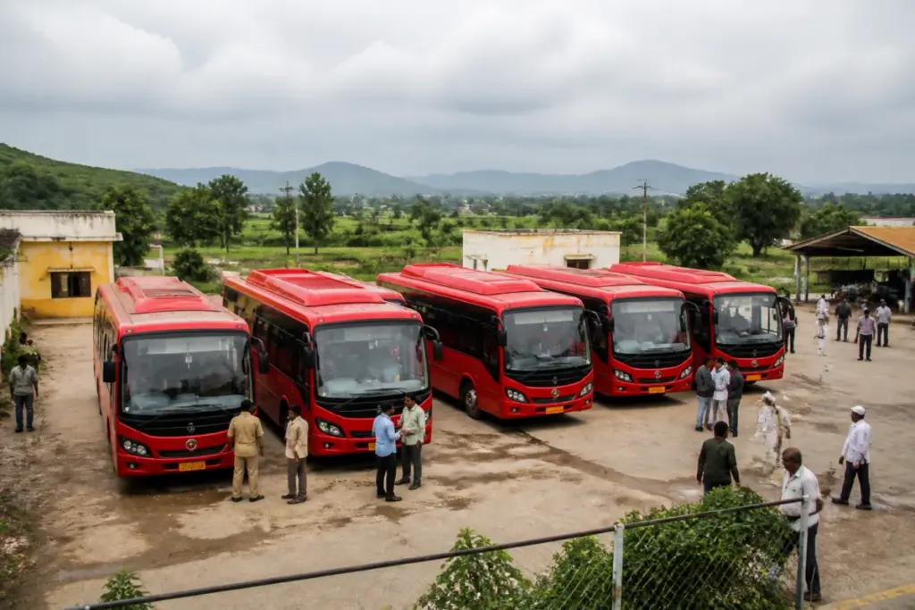 New buses at the Manchar ST depot strengthening rural bus services in Pune district