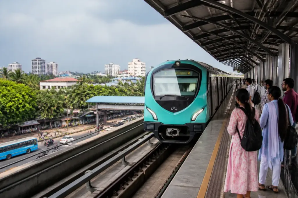 Kochi Metro train representing the Kochi Metro awards for multimodal integration and smart mobility