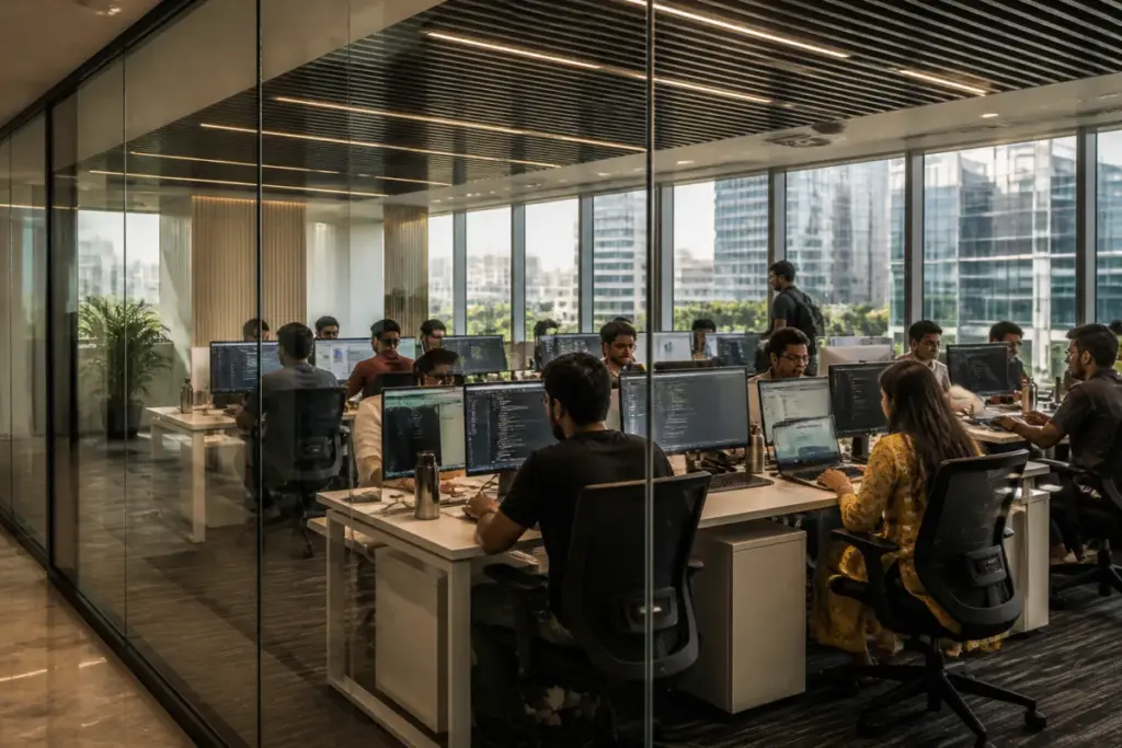 InvoiceCloud Hyderabad investment office expansion with engineers working in a modern technology hub