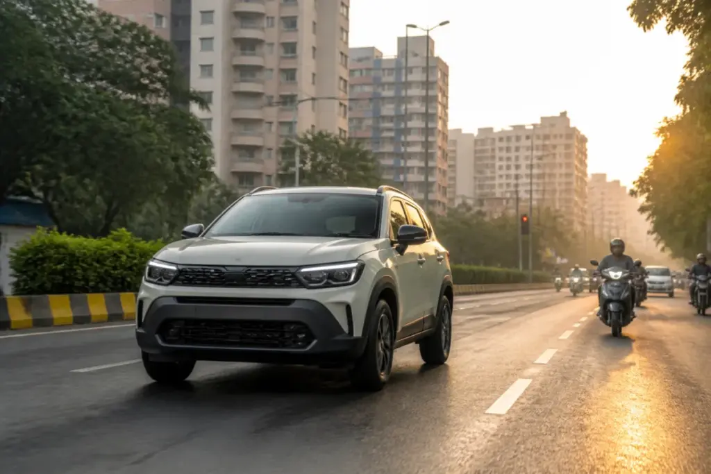 Renault Duster hybrid SUV displayed in an urban Indian setting