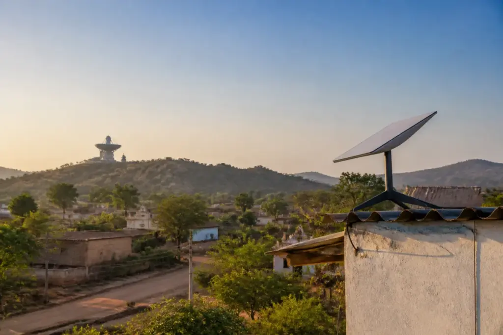 Starlink India satellite internet infrastructure and a remote Indian settlement