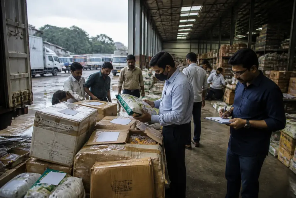 Maharashtra FDA expired food crackdown at a seized food warehouse in Bhiwandi