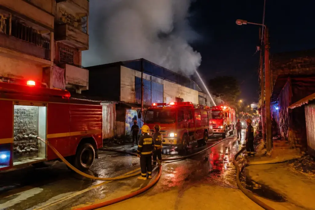Fire engines responding to the Narendrapur warehouse fire in South 24 Parganas