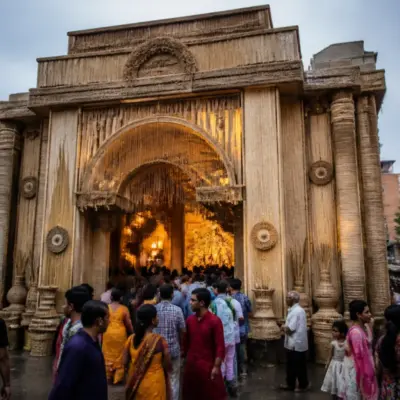Kolkata jute puja pandal decorated with sustainable jute materials during Durga Puja.
