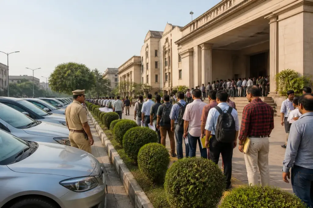 Delhi Lok Adalat hearing pending traffic challans at a district court complex
