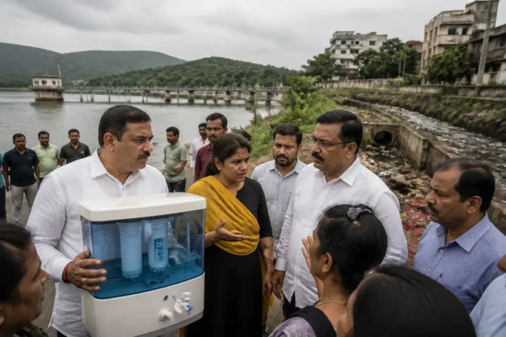 Pune drinking water safety protest over alleged sewage discharge near Khadakwasla Dam