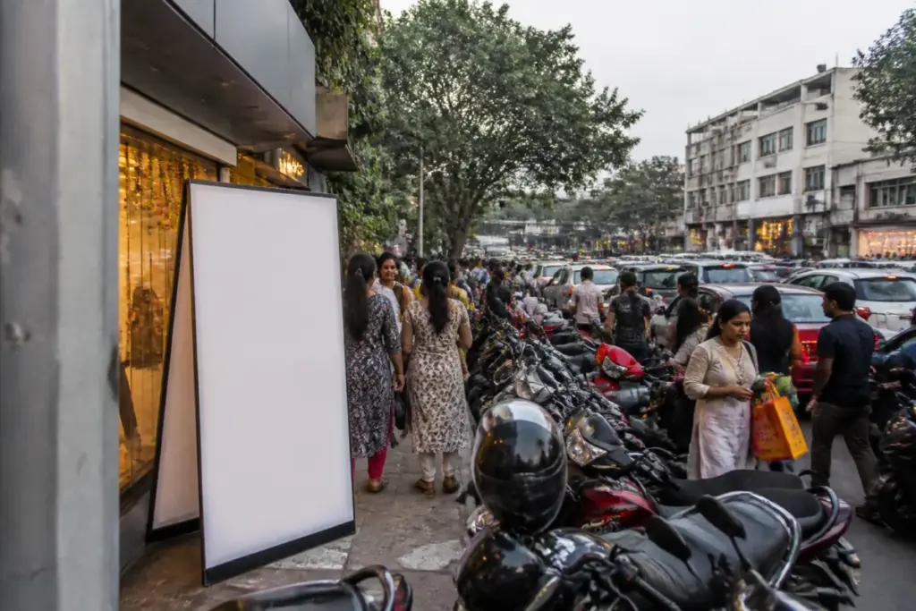 Pune footpath encroachment blocking pedestrians on a busy Shivajinagar road