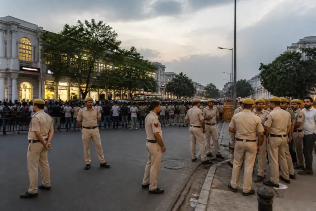 Delhi protests near Connaught Place as police manage access to a public demonstration site