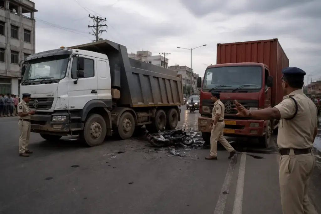 Pune heavy vehicle accidents involving a dumper and container on suburban roads