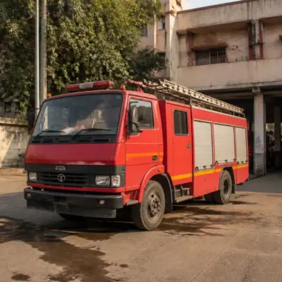 Ahmedabad Fire Department vehicle outside a municipal fire station
