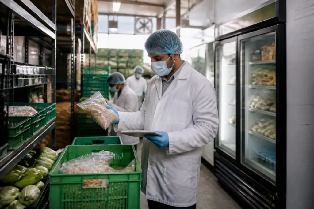 Delhi food safety inspection at an online grocery storage facility