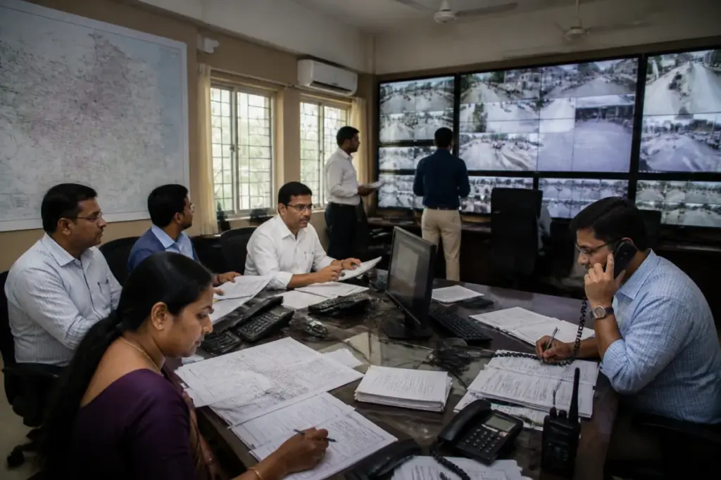 Officials monitoring local body elections from an election control room in Andhra Pradesh