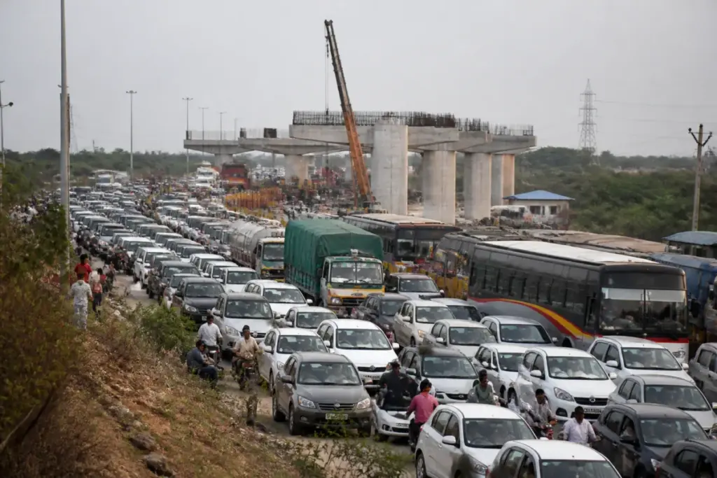Hyderabad traffic jam on a congested highway during the Dasara travel rush