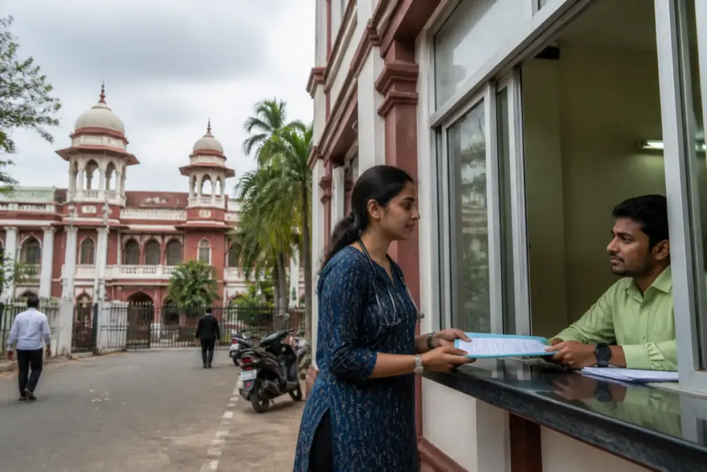 Puducherry domicile certificate ruling represented by a courthouse and administrative records